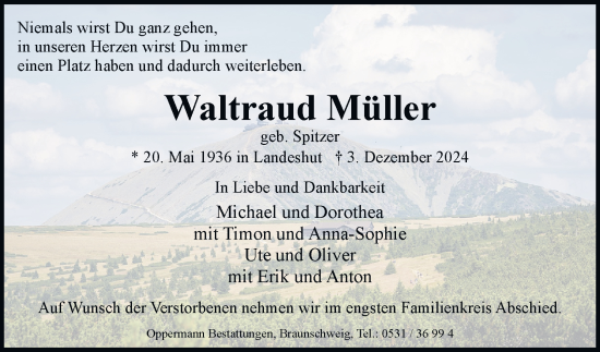 Traueranzeige von Waltraud Müller 