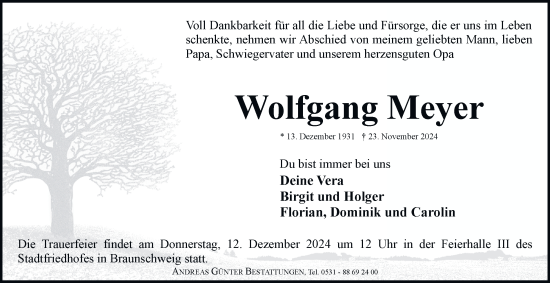 Traueranzeige von Wolfgang Meyer 