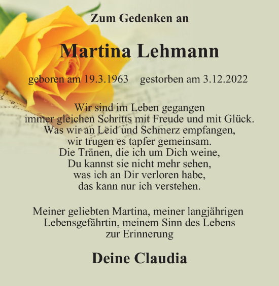Traueranzeige von Martina Lehmann von Braunschweiger Zeitung