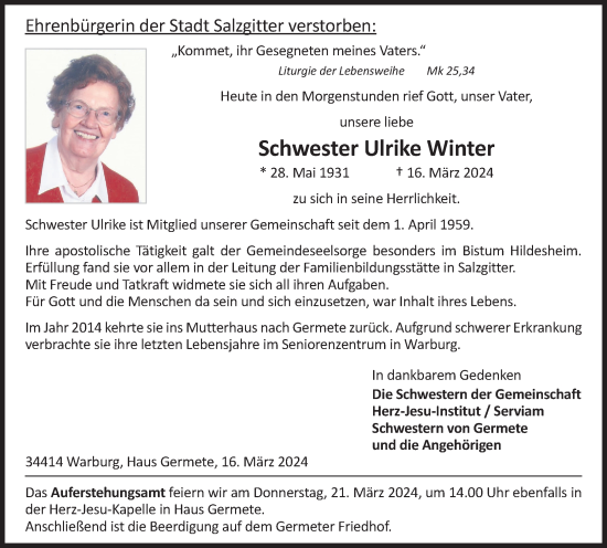 Traueranzeige von Ulrike Winter von Salzgitter-Zeitung