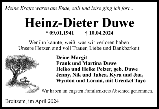 Traueranzeige von Heinz-Dieter Duwe von Braunschweiger Zeitung