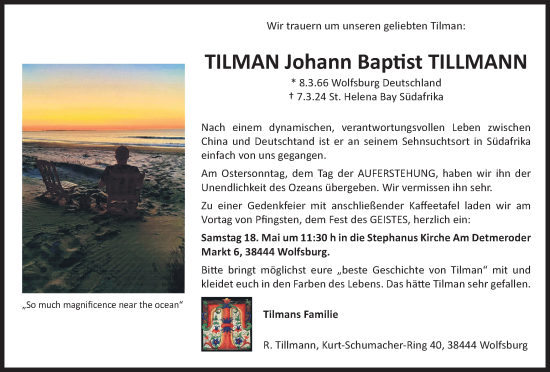 Traueranzeige von Tilman Tillmann von Wolfsburger Nachrichten
