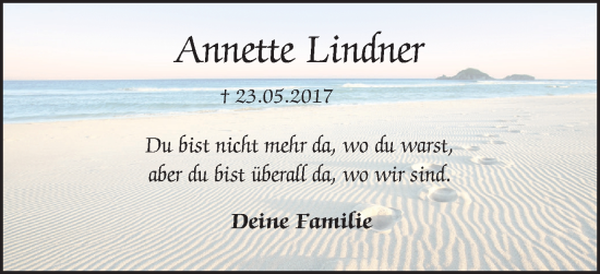 Traueranzeige von Annette Lindner von Braunschweiger Zeitung