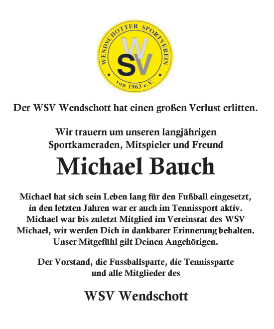 Traueranzeige von Michael Bauch von Wolfsburger Nachrichten