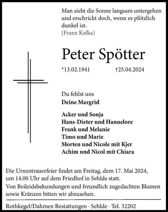 Traueranzeige von Peter Spötter von Salzgitter-Zeitung