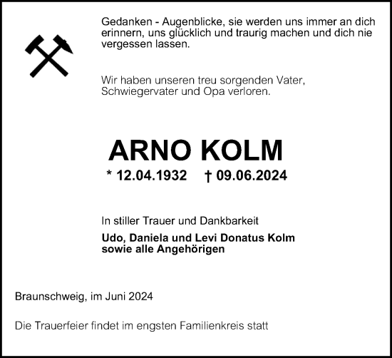 Traueranzeige von Arno Kolm von Braunschweiger Zeitung