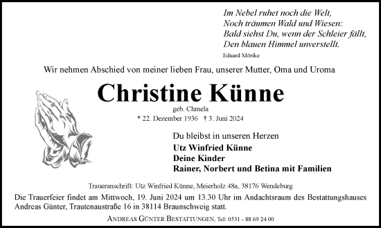 Traueranzeige von Christine Künne von Braunschweiger Zeitung