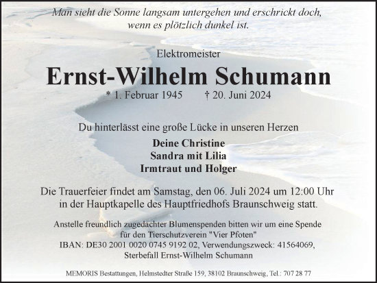Traueranzeige von Ernst-Wilhelm Schumann von Braunschweiger Zeitung