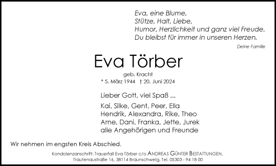 Traueranzeige von Eva Törber von Braunschweiger Zeitung