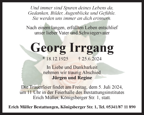 Traueranzeige von Georg Irrgang von Salzgitter-Zeitung