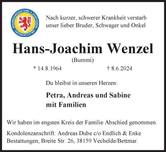 Traueranzeige von Hans-Joachim Wenzel von Braunschweiger Zeitung