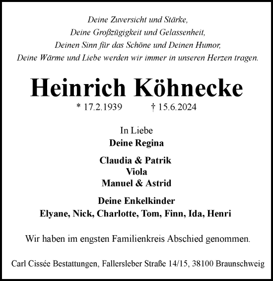 Traueranzeige von Heinrich Köhnecke von Braunschweiger Zeitung