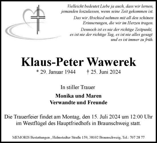 Traueranzeige von Klaus-Peter Wawerek von Braunschweiger Zeitung
