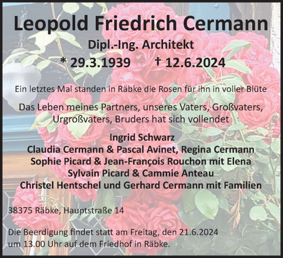 Traueranzeige von Leopold Friedrich Cermann von Braunschweiger Zeitung