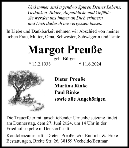 Traueranzeige von Margot Preuße von Braunschweiger Zeitung