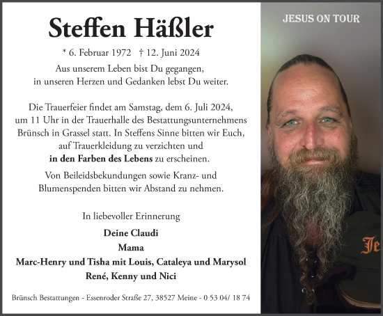 Traueranzeige von Steffen Häßler von Helmstedter Nachrichten