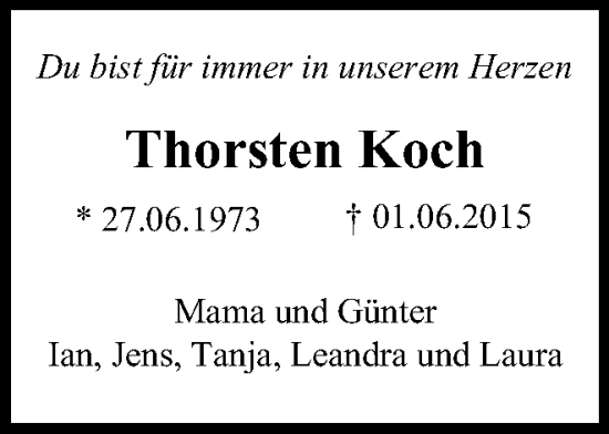 Traueranzeige von Thorsten Koch von Braunschweiger Zeitung