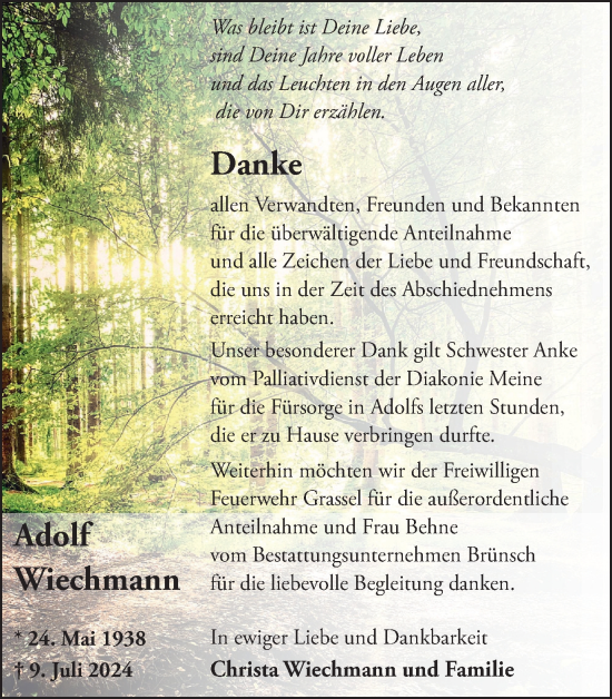 Traueranzeige von Adolf Wiechmann von Braunschweiger Zeitung