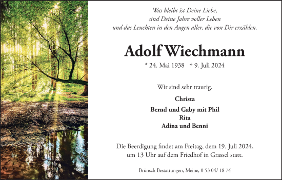 Traueranzeige von Adolf Wiechmann von Braunschweiger Zeitung