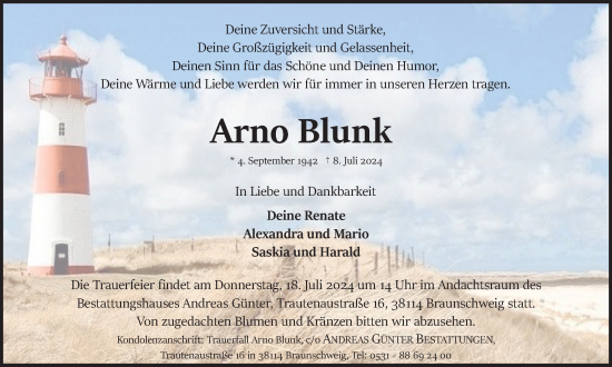 Traueranzeige von Arno Blunk von Braunschweiger Zeitung
