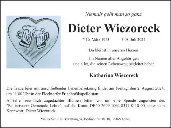 Traueranzeige von Dieter Wiezoreck von Helmstedter Nachrichten