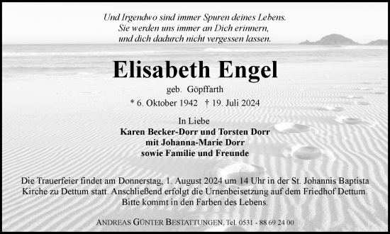 Traueranzeige von Elisabeth Engel von Braunschweiger Zeitung