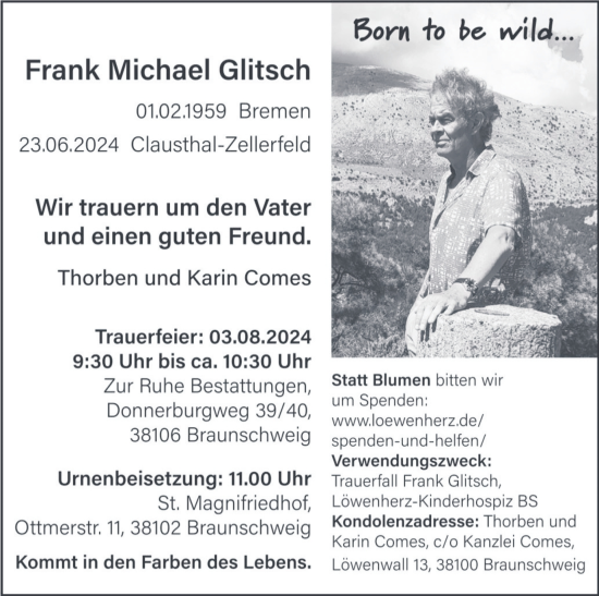Traueranzeige von Frank Michael Glitsch von Braunschweiger Zeitung