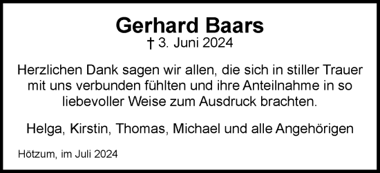 Traueranzeige von Gerhard Baars von Braunschweiger Zeitung