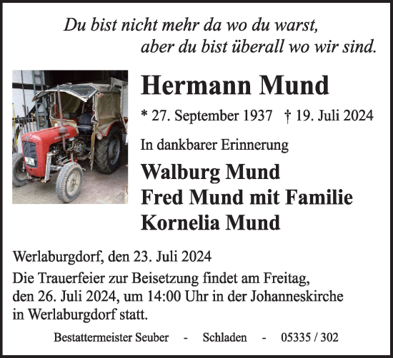 Traueranzeige von Hermann Mund von Wolfenbütteler Zeitung