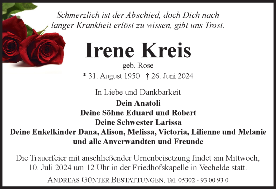 Traueranzeige von Irene Kreis von Braunschweiger Zeitung