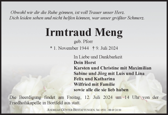 Traueranzeige von Irmtraud Meng von Braunschweiger Zeitung