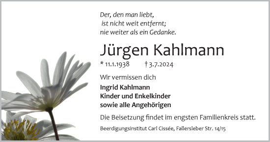 Traueranzeige von Jürgen Kahlmann von Braunschweiger Zeitung