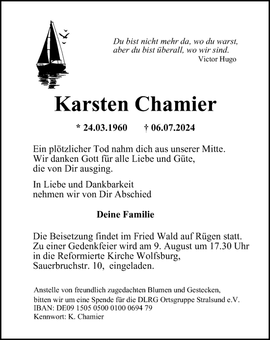 Traueranzeige von Karsten Chamier von Wolfsburger Nachrichten