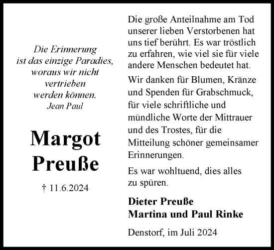 Traueranzeige von Margot Preuße von Braunschweiger Zeitung