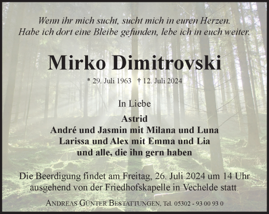 Traueranzeige von Mirko Dimitrovski von Braunschweiger Zeitung