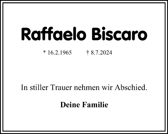 Traueranzeige von Raffaelo Biscaro von Braunschweiger Zeitung