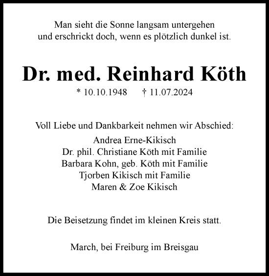 Traueranzeige von Reinhard Köth von Wolfsburger Nachrichten