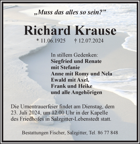 Traueranzeige von Richard Krause von Salzgitter-Zeitung
