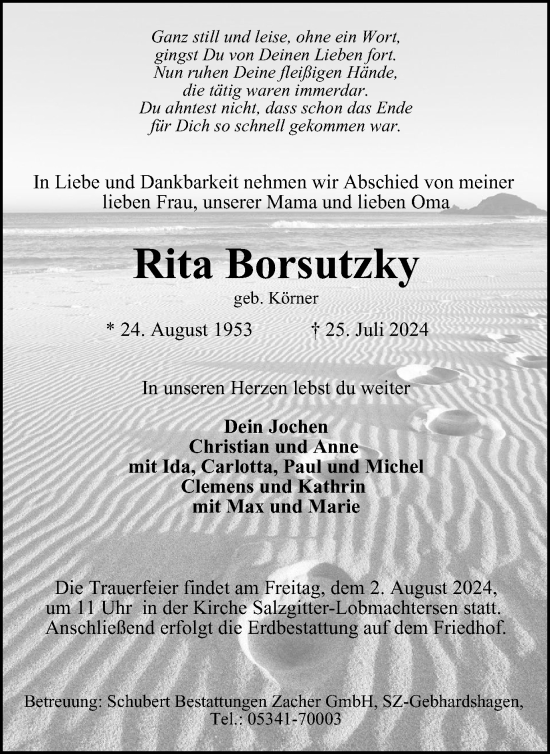 Traueranzeige von Rita Borsutzky von Salzgitter-Zeitung