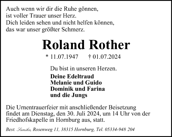 Traueranzeige von Roland Rother von Braunschweiger Zeitung