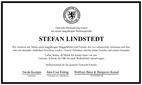 Traueranzeige von Stefan Lindstedt von Braunschweiger Zeitung