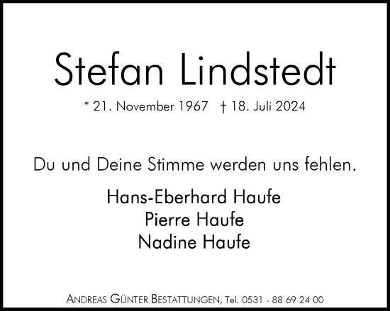 Traueranzeige von Stefan Lindstedt von Braunschweiger Zeitung