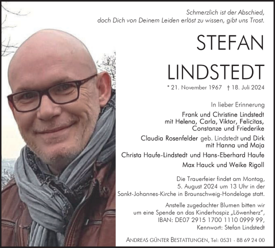 Traueranzeige von Stefan Lindstedt von Braunschweiger Zeitung
