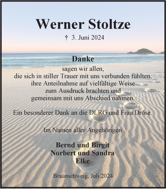 Traueranzeige von Werner Stoltze von Braunschweiger Zeitung