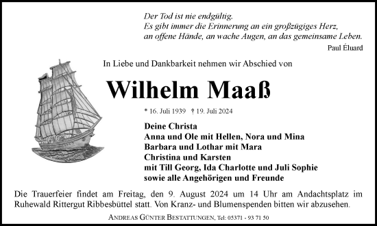 Traueranzeige von Wilhelm Maass von Braunschweiger Zeitung
