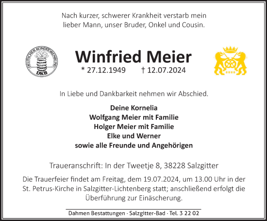Traueranzeige von Winfried Meier von Salzgitter-Zeitung