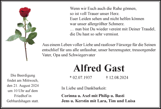 Traueranzeige von Alfred Gast von Salzgitter-Zeitung