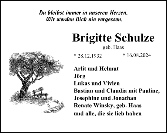 Traueranzeige von Brigitte Schulze von Braunschweiger Zeitung