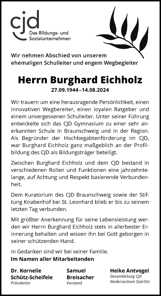 Traueranzeige von Burghard Eichholz von Braunschweiger Zeitung