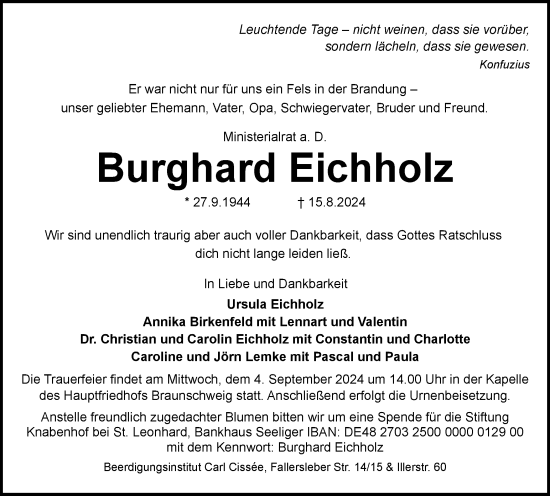 Traueranzeige von Burghard Eichholz von Braunschweiger Zeitung